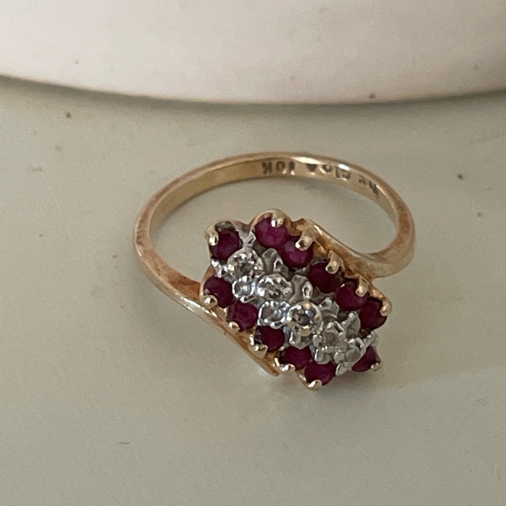 10K Solid Yellow Gold Rudy & Diamond Cluster Bypass Cocktail Ring